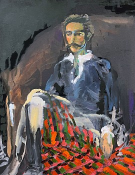Work:&nbsp;Moustaaaaache, 2025 oil on panel 14 x 11 inches SPENC370