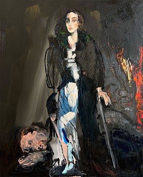 Work:&nbsp;Fashion Victim (the Suit), 2026 oil on panel 30 x 24 inches SPENC356