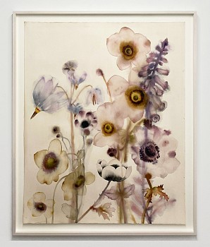 Lourdes Sanchez -&nbsp;mountain shooting star, anemone, foxglove, 2025 ink, watercolor and pencil on paper 53 1/2 x 43 inches / 59 1/2 x 47 3/4 inches framed SANCH1079