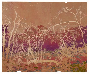 Work:&nbsp;to the heart of the woods, 2026 gouache, thread and flashe on found paper 46 x 55 1/2 inches / 51 x 60 1/2 inches framed CRADD133